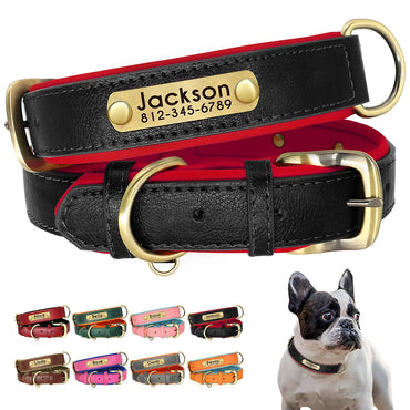 Personalized PU Leather Dog Collar – Free Custom Engraved Name ID | Soft Padded Adjustable Collar for Small, Medium & Large Dogs
