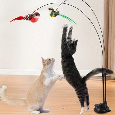 Interactive Cat Wand Toy with Suction Base – No Battery Self-Play Cat Teaser | Anti-Slip Double Lock Design for Indoor Hunting & Training